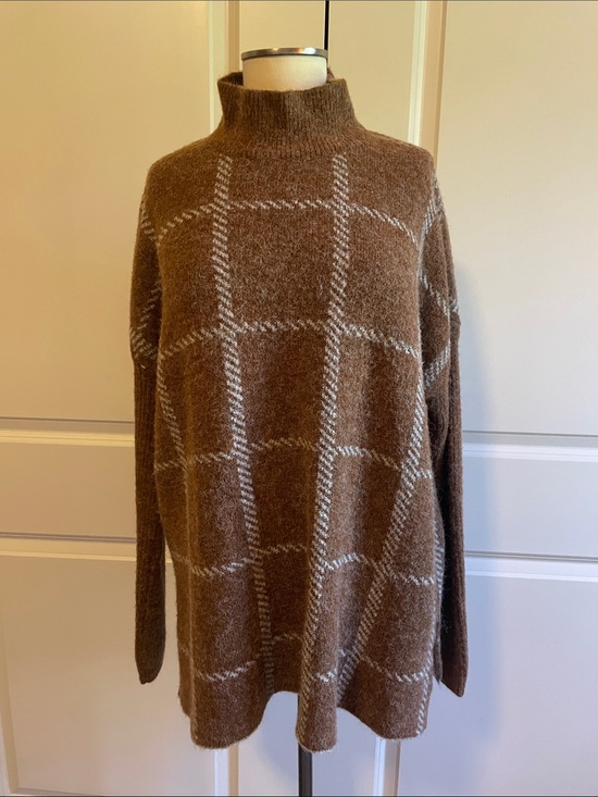 Cyrus Sweaters - Cyrus Brown Windowpane Mock Neck Wool Blend Sweater Size Medium